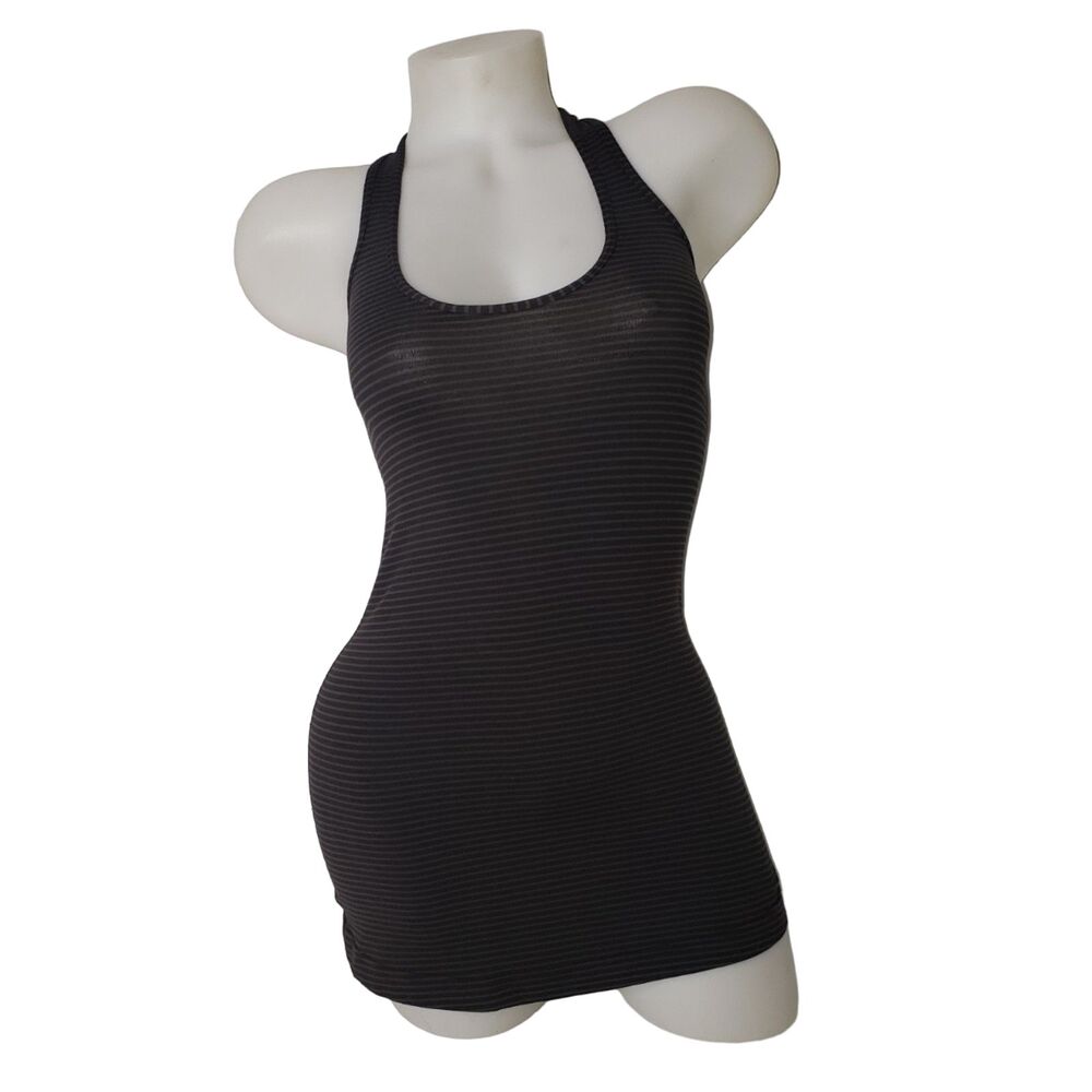 Lululemon Cool Racerback CRB Half Micro Marco Heathered Black Striped Tank Top